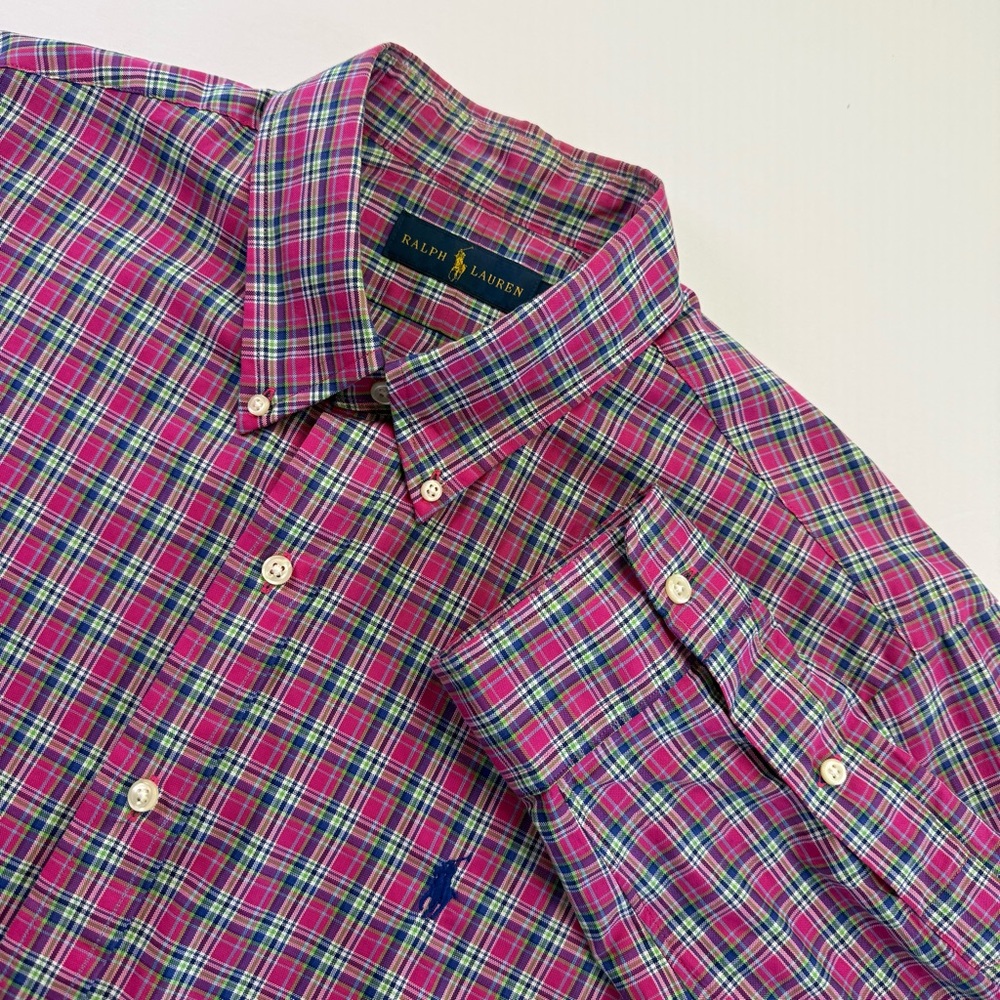 Ralph Lauren Mens XL Pink Plaid Long Sleeve Pony Button Casual Dress Shirt - Picture 1 of 15